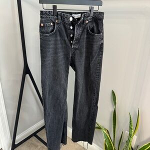 Zara Black Button Wide Leg Denim Jean Size 4